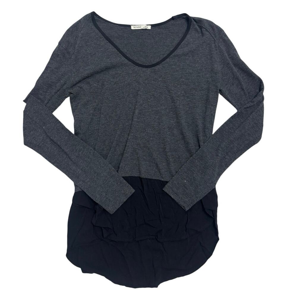 ZARA Two‑Tone High Low Long Sleeve Top 🖤 Charcoal & Black Mixed Fabric 🤍Size S